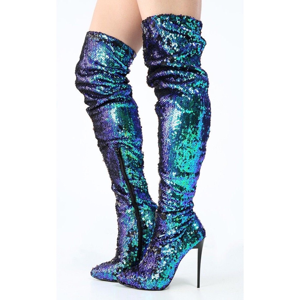 Mermaid thigh high sequin boots